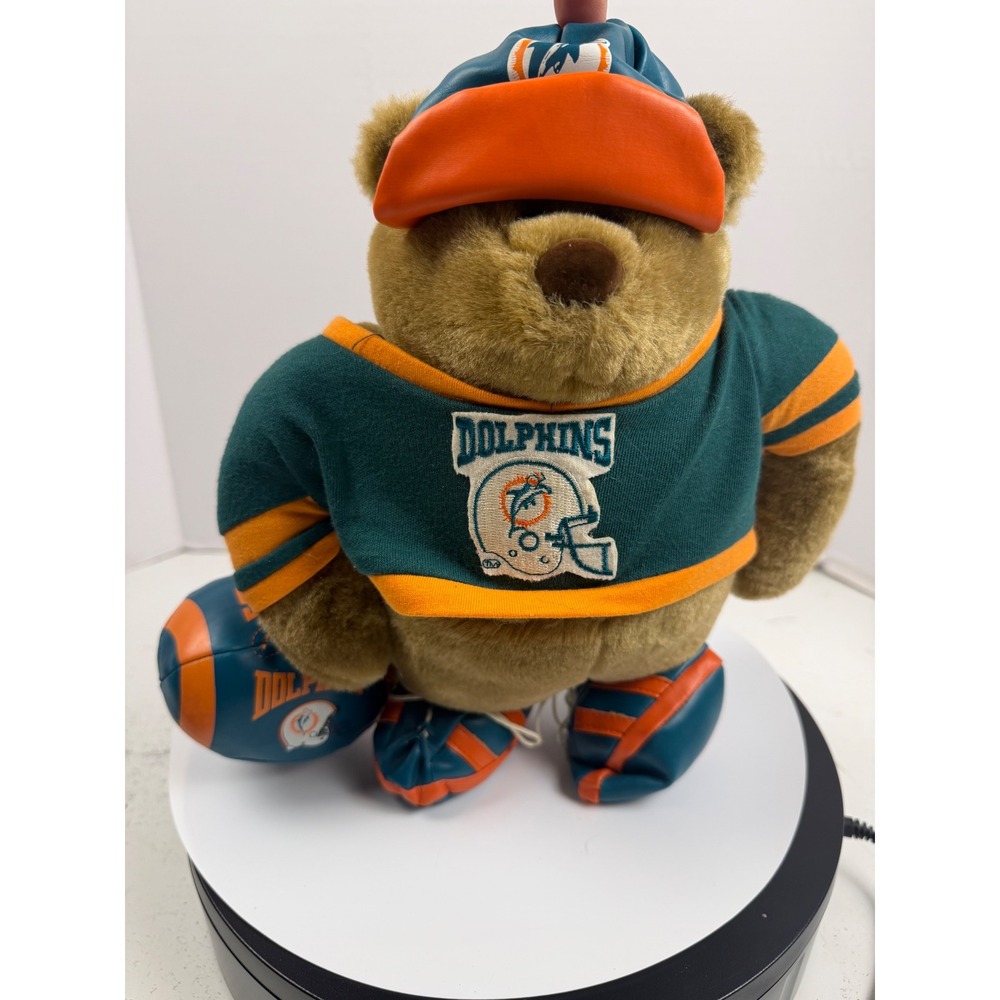 Vintage 1995 Miami Dolphins Teddy Bear Plush Sports Stuff Team NFL Football 10"